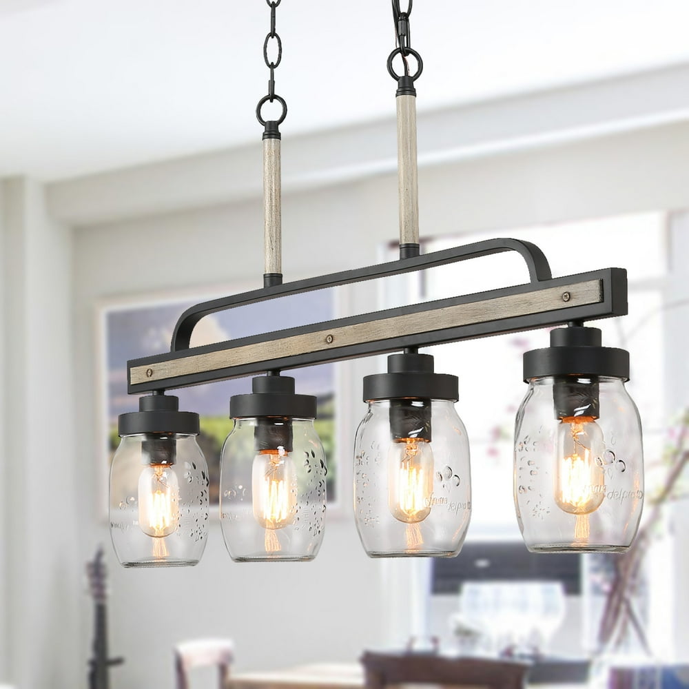 LNC Farmhouse Chandelier for Kitchen Island 4Light Mason Jar Pendant