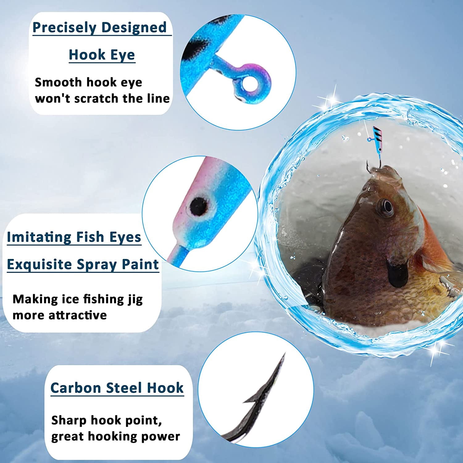 Fishing Lures Ice Fishing Jigs 48pcs Ice Fishing Gear Small Jigs Head Panfish Crappie Jigs Ice Fishing Jigging Lures Kit