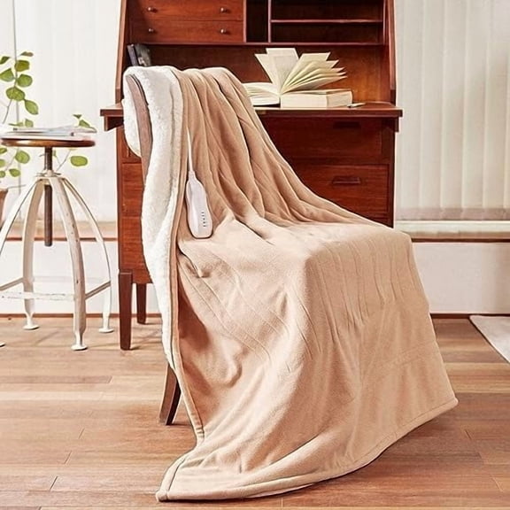 Heated Blanket-Electric Blanket 50"x60" Soft Heated Throw Blanket with 5 Heating Levels & 3 Hours auto-Off,Machine Washable(Almond)