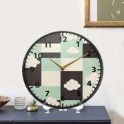 Checkered Pattern with Clouds Wall Clock Modern Decor Acrylic Clock Golden Hands 9.5in