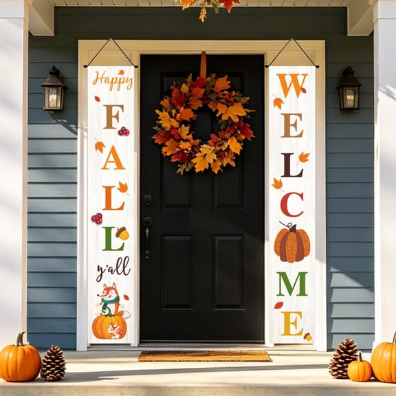 Thanksgiving Door Couplet Curtain Set, Pumpkin Maple Leaf Turkey Patterned Door Hanging, 2 Panel Harvest Festival Decor, Ornament for Front Door Home Thanksgiving