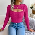 thumbnail image 5 of Scyoekwg Fall Sweaters for Women 2025 Long Sleeve Fall Winter Clothes Solid Color Warm Casual Knitted Sweater Crewneck Sweater Pullover Tops(Hot Pink,S), 5 of 6