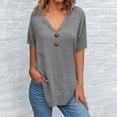 thumbnail image 2 of AKOEE Linen Tunic Tops for Women Loose Fit Button V Neck Short Sleeve T-Shirts Lightweight Casual Tees (2XL, Gray), 2 of 5