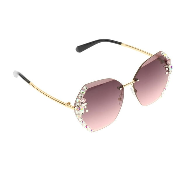 Gafas de sol de gran tamaño Yuyangstore sin montura con diamantes de imitación para mujer Retro degradado púrpura