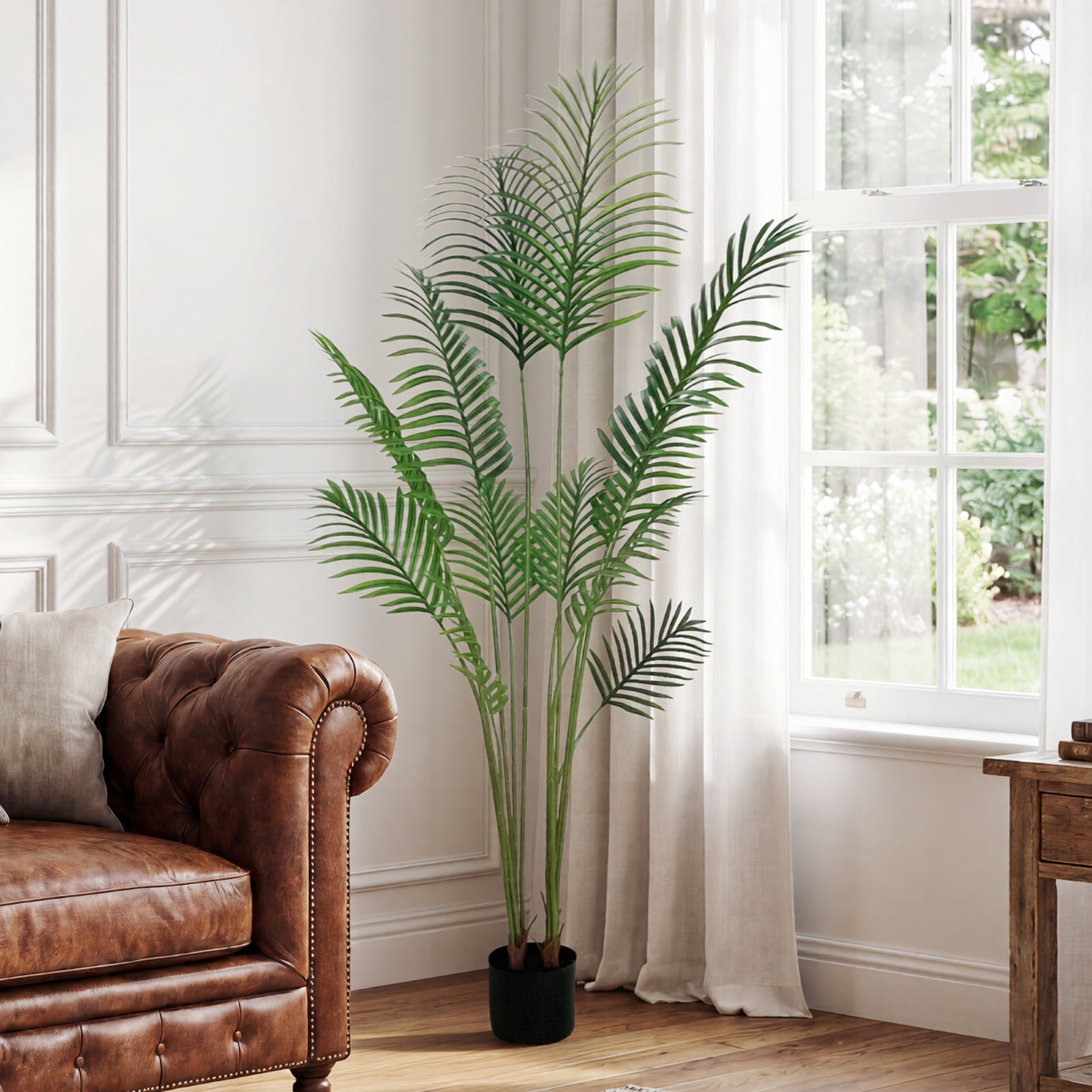 BEAUTYPEAK 5.2FT Artificial Palm Plants Fake Pre Potted Faux Green Tree Tall Fake House Plants Indoor Outdoor Floor Plant