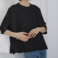 thumbnail image 5 of Antinious Sweatshirt for Women,Tops for Women Trendy,Ladies Solid T-shirt Loose Side Slit Short Sleeve Crewneck Blouses,Black,L, 5 of 5