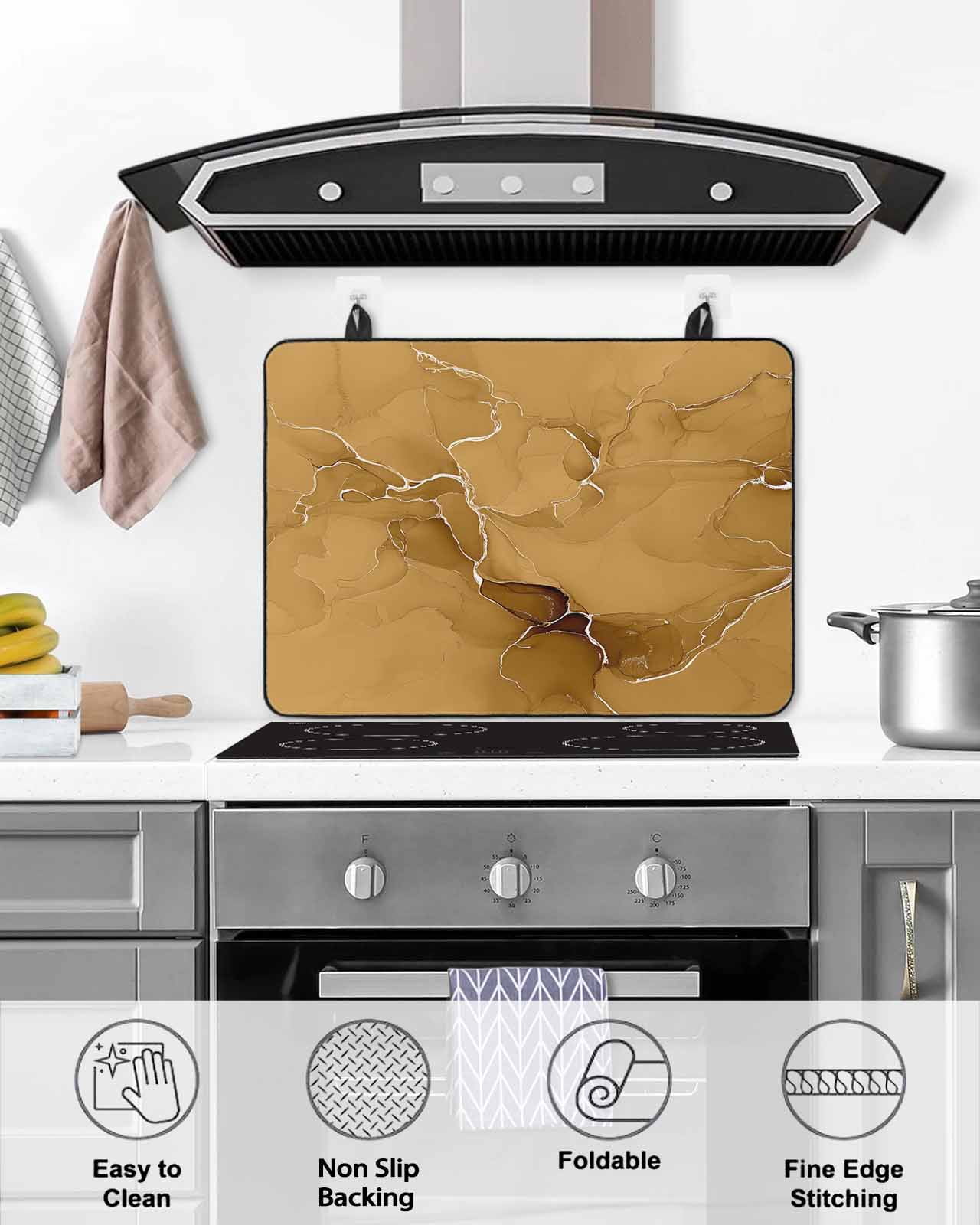 nqOlkjepod Large Induction Cooktop Protector Mat 36"x21", Yellow Marble Texture Stove Top Covers for Electric Stove, Country Ombre Fluid Aesthetic Stove Burner Cover Mats, Glass Top Stove Cover