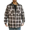 thumbnail image 3 of Feancey Mens Sherpa Fleece Lined Flannel Shirt Jacket Winter Button Down Lapel Plaid Coats Loose Fit Casual Thicken Plush Warm Jackets with Pockets Coffee M, 3 of 10