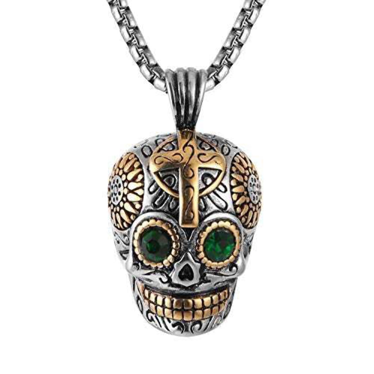 Embroidered Black Lace Gothic Skull Day of the Dead 3.75" Pendant Necklace 