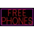thumbnail image 1 of Red Free Phones Pink Border 1 LED Neon Sign 20 x 37 - inches, Clear Edge Cut Acrylic Backing, with Dimmer - Bright and Premium built indoor LED Neon Sign for Computer & Electronics store decor., 1 of 7