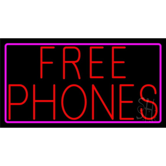 Red Free Phones Pink Border 1 LED Neon Sign 20 x 37 - inches, Clear Edge Cut Acrylic Backing, with Dimmer - Bright and Premium built indoor LED Neon Sign for Computer & Electronics store decor.