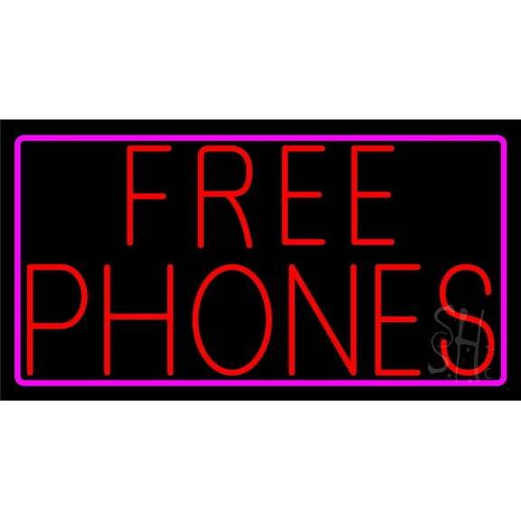 Red Free Phones Pink Border 1 LED Neon Sign 13 x 24 - inches, Clear Edge Cut Acrylic Backing, with Dimmer - Bright and Premium built indoor LED Neon Sign for Computer & Electronics store decor.