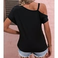 thumbnail image 4 of JYLPZYR Oversized Tshirts Women's Sexy Minimalist Short Sleeve Asymmetrical Solid Color off The Shoulder T Shirt Top Oversized Tee(Black,XXL), 4 of 6