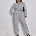 thumbnail image 2 of 2 Piece Outfit for Women Fall Sweatsuits Waffle Knit Crop Sweatshirt and Jogger Pant Sets Pockets Casual Sportswear (2XL, Gray), 2 of 3