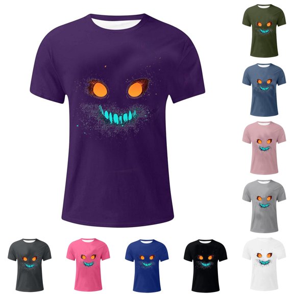 NinXxx Men's Oversized City Print Crew Neck Loose Casual Sports Tee Purple M