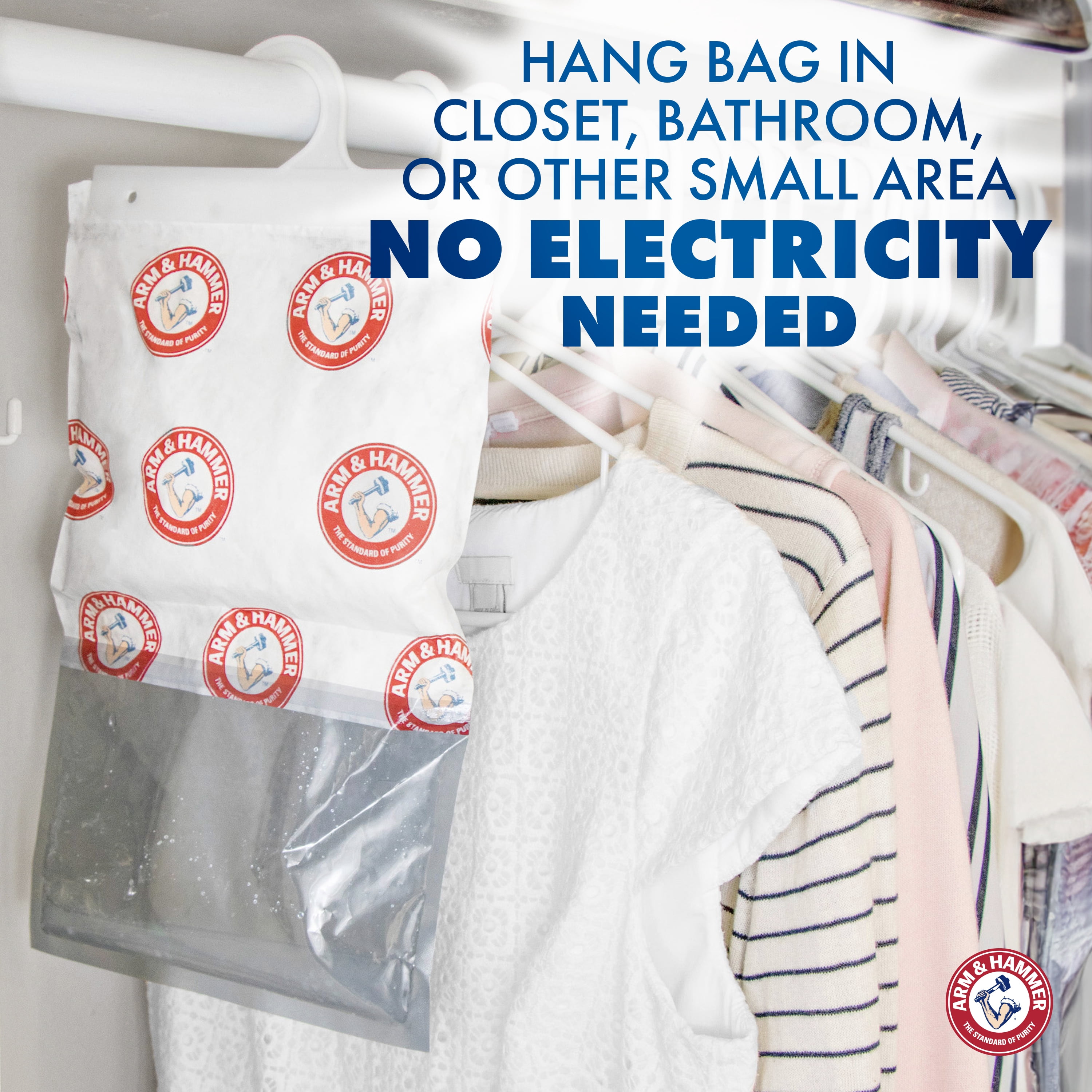 Arm & Hammer Fragrance Free Disposable Storage Moisture Absorber and Odor Eliminator Hanging Bags, 2 Pack