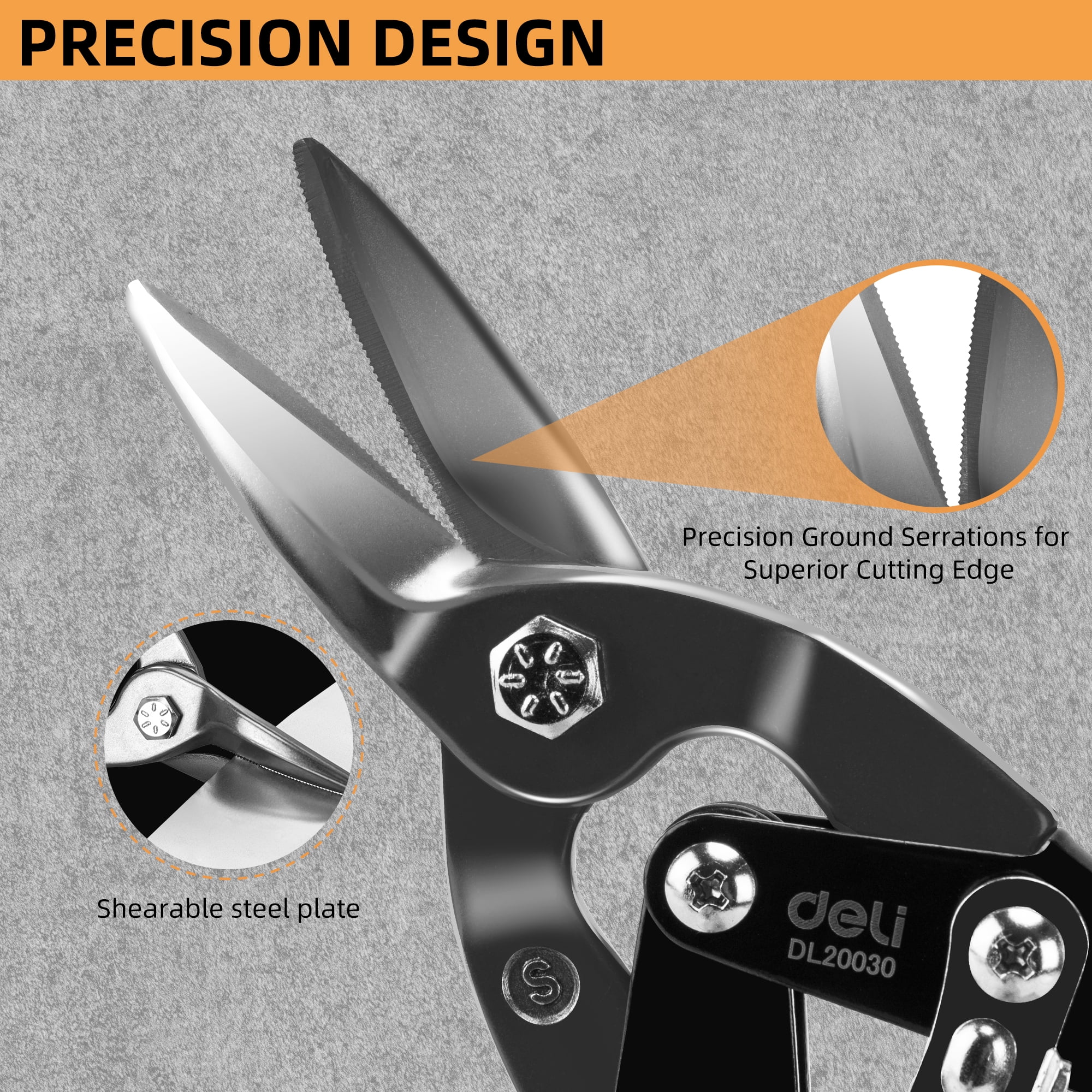 Deli 10 Inch Straight Aviation Tin Snips,Heavy Duty Metal Cutter Shears for Cutting Metal Sheet,Super Sharp Hand Tool Nippers, CRV Steel