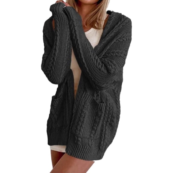 Nooxsoe Women's Knit Cardigan Sweater Knitted Sweater Solid Color Classic Casual Knitwear Coat Soft Knit Casual Cardigan Fall Winter Knit Cardigan Long Sleeve Cardigan Woman Sweater Black S
