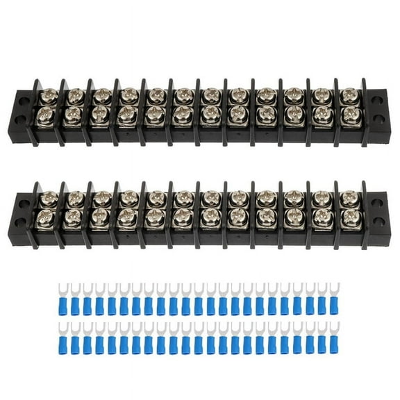 2PCS 12 Circuits 12 Positions Terminal Block 20-30A 200-450V Dual Row Screw Terminals Strip