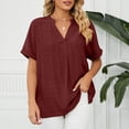 thumbnail image 4 of EQWLJWE Hauts à Col en V pour Femmes Mode Manches Courtes Rétro Col Rond Pâques Couleur Unie Hauts Amples Blouse Manches Été pour Femmes 2023, 4 of 8