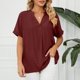 thumbnail image 4 of Fiudx Ofertas Flash Del Día Solo En Línea Blusa Holgada de Color Liso con Cuello Redondo Retro de Manga Corta a La Moda para Mujer, 4 of 7
