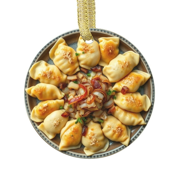 Pierogi Dumplings Platter Pierogis - Poland Cuisine, Polish Food Lovers Foodie Novelty Holiday Christmas Ornament Xmas Tree Gift (Flat Design Printed on Ceramic, NOT 3D)