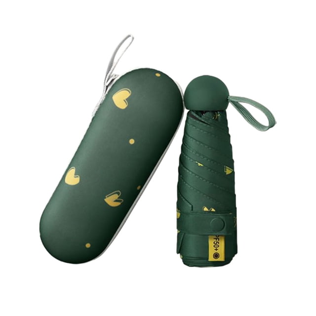 Cateissary Sombrilla con forma de cápsula Love, cómoda de llevar, sombrilla eficiente con bloqueo , cómoda de llevar Paraguas de lluvia Amor verde negruzco seis