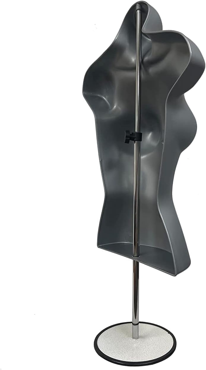 DisplayTown 2 Gray Female Hollow Back Mannequin Torso Sets w/ Metal Stand with Metal Pole & Hanging Hook, S-M Sizes