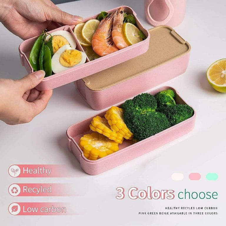 Caperci Fresh Bento Lunch Box for Kids, Leak-Proof 3 Compartments Adult  Lunch Container Kids Bento Box (with Fork and Spoon), BPA-Free, 900ml  (Pink) 