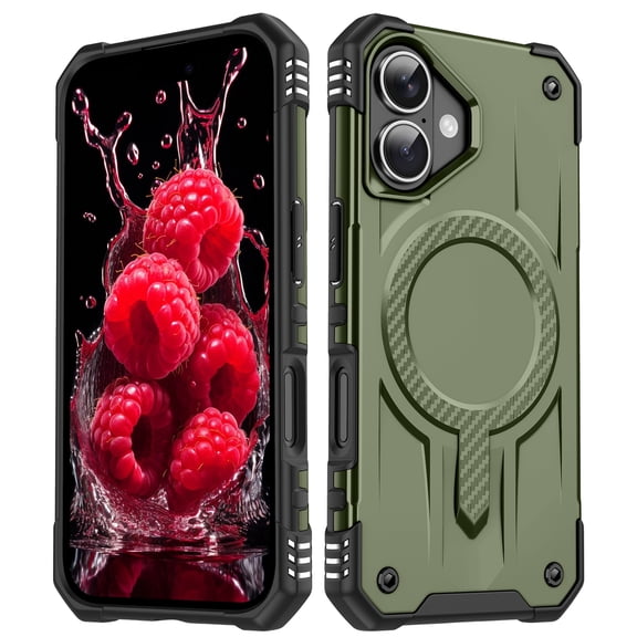 Allytechgroup Case for iPhone 16 Plus, [Compatible with Magsafe] Wireless Charging Shell with Magnetic Card Pockets [Military Grade Drop Protection] Rugged Hard Back & Shockproof TPU Cover, Armygreen
