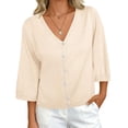 thumbnail image 5 of Half Sleeve Solid Color V Neck Women Casual Button Down Cardigan Knit Tops, 5 of 7
