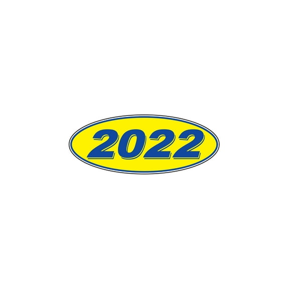 Oval Windshield Year Stickers - Blue/Yellow - "2022" - Pack of 12