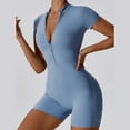 thumbnail image 4 of Riforla Women's Solid Color Summer Zippered Short Sleeve Yoga Jumpsuit Dance Fitness Tight Workout Jumpsuits for Women Blue M, 4 of 9
