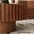 thumbnail image 4 of 31.5'' Round Drum Coffee Table with Modern Fluted Design & Solid Wood Veneer, Hidden Storage, Quick Assembly, Natural Wood Finish Adapts to Modern & Rustic Decor for Living Room & Bedroom, 4 of 9