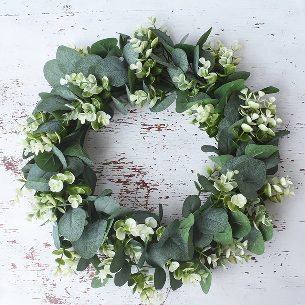 Eucalyptus and Lily Double Ring Artificial Wreath with Twig Base 18in Eucalyptus and Lily Double Ring Artificial Wreath with Twig Base 18in