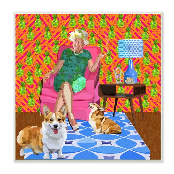 Stupell Industries Modern Queen Corgi Dogs Pineapple Patterned Background Graphic Art Unframed Art Print Wall Art, 12x12, by Lynnda Rakos