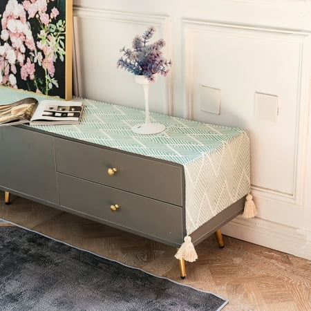 

Table Runners Wave Table Runners With Tassel Washable Wrinkle Resistant Table Cloth Protector For TV Cabinet Bedside Table-Green-80x180cm(32x71 )