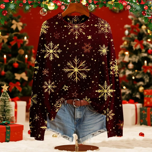 Winter Plus Size Fall Sweaters for Women Christmas Sweaters For Women Season Sweatshirt Graphic Print Long Sleeve Knit Pullover Tops
