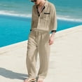 thumbnail image 6 of Aofany Men's Linen 2 Piece Outfits Casual Long Sleeve Button Down Shirts and Loose Lounge Pants Matching Sets Big and Tall Beach Outfits Set, 6 of 9