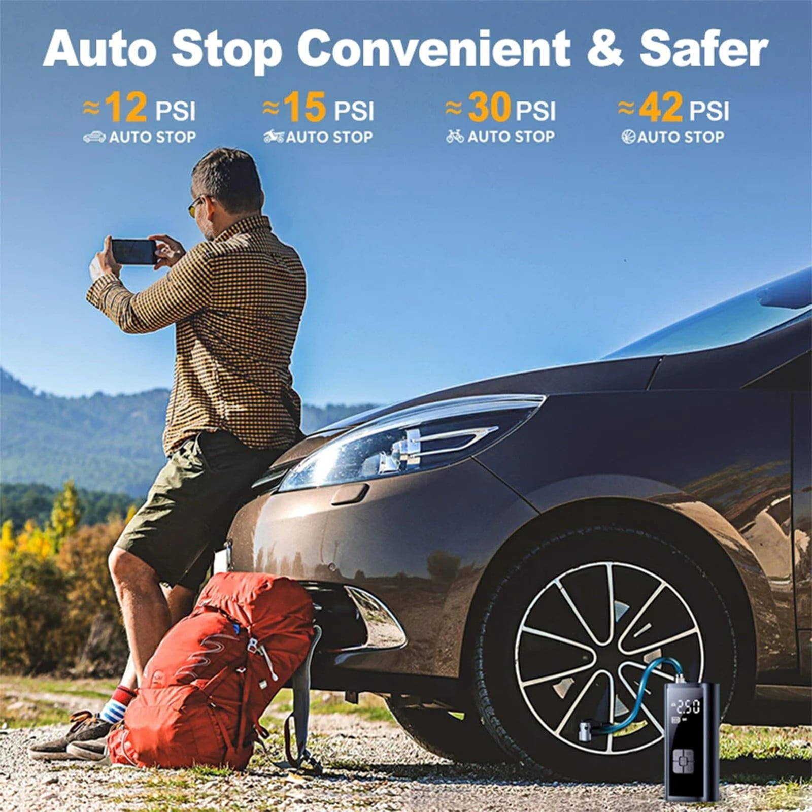 Stiyth Tire Inflator Portable Air Compressor,Auto Air Pump for Car Tires,Cordless Bike Pump with Tire Pressure Gauge and Motorcycle Tire Inflator with Auto-Shutoff Function