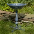 thumbnail image 3 of Zaer Ltd. Ornate Pedestal Style Birdbath with Cast Iron Birds on Rim (Blue), 3 of 7