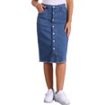 thumbnail image 1 of Falda de mezclilla de botón casual para mujer Inspire Chic, de cintura alta, con dobladillo deshilachado, falda midi de mezclilla, talla M, azul medio, 1 of 5