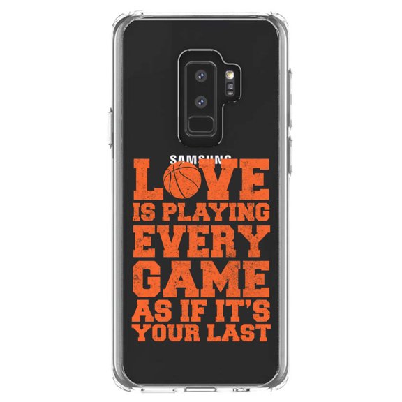 DistinctInk Clear Shockproof Hybrid Case for Samsung Galaxy S9  PLUS (6.2" Screen) - TPU Bumper Acrylic Back Tempered Glass Screen Protector - Love is Playing Every Game As If It's Your Last