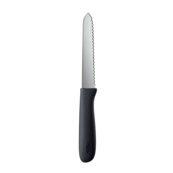 OXO International 22181 Flatware Good Grips (R) Utility Knife; 5 Inch Blade; Soft Non-Slip Grip Handle; Serrated Stainless Steel Blade