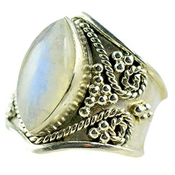 Navya Craft Rainbow Moonstone Marquise 925 Sterling Silver Handmade Women Statement Ring Size 7.5
