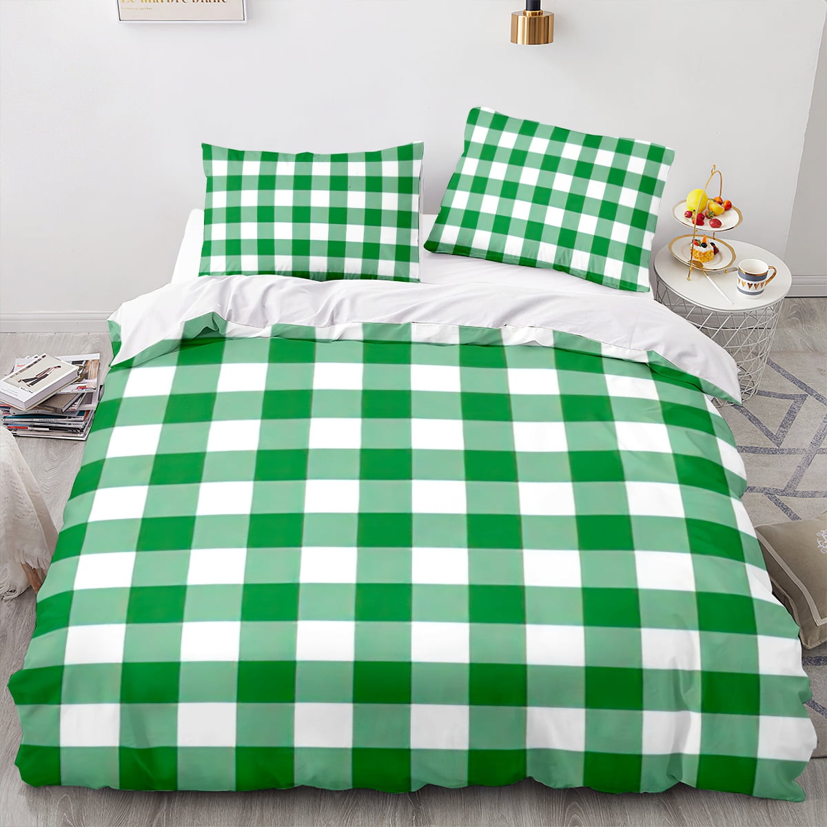 Breathable Plaid Pattern Bedding Bed Set King Size for Kids Teens Boys