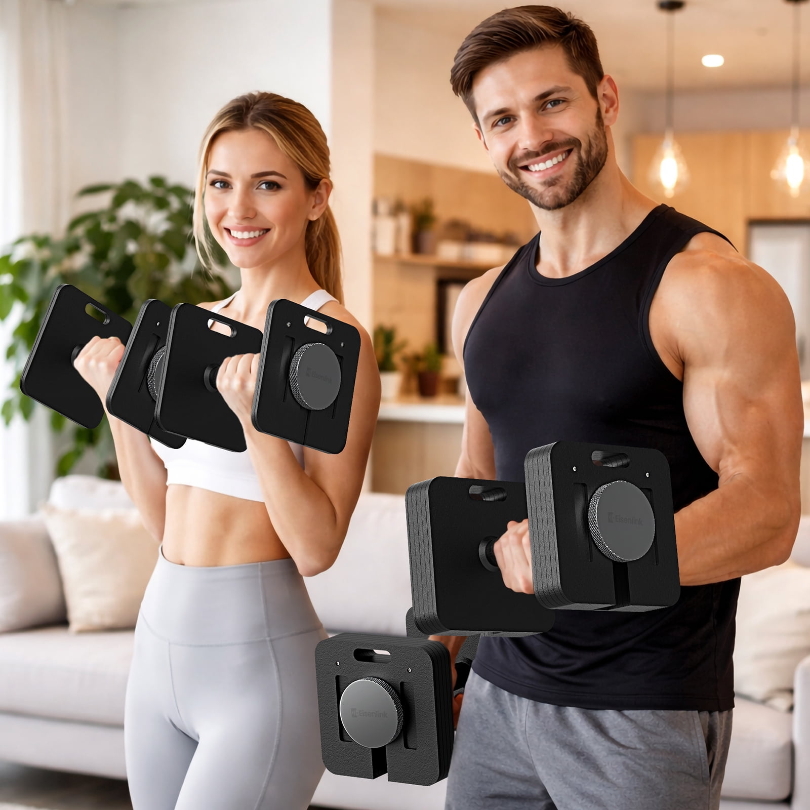 ARVIVO 2PCS 10-80lb Adjustable Dumbbell Set,5lb Increments & 10lb Handle,Quick-Lock Square Weight Dumbbells for Home Gym