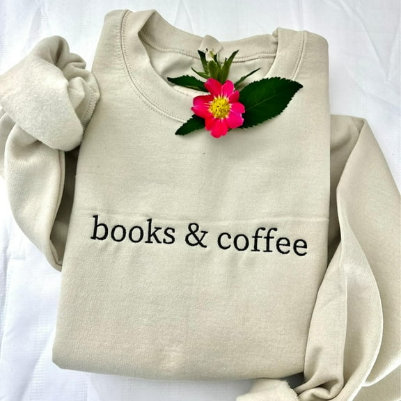 Books And Coffee Embroidered Sweatshirt