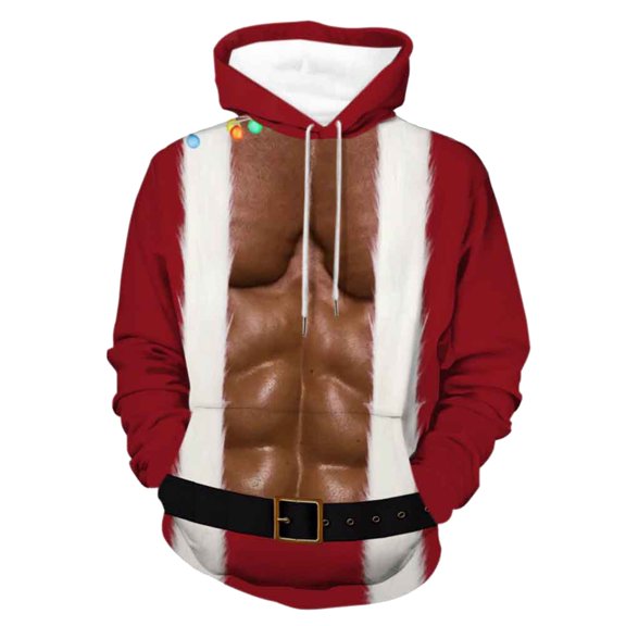SJLDQY Christmas Hoodies for Men Xmas Santa Claus Pullover Hooded Sweatshirts for Men Long Sleeve Warm Fall Winter Hoodie With Pocket