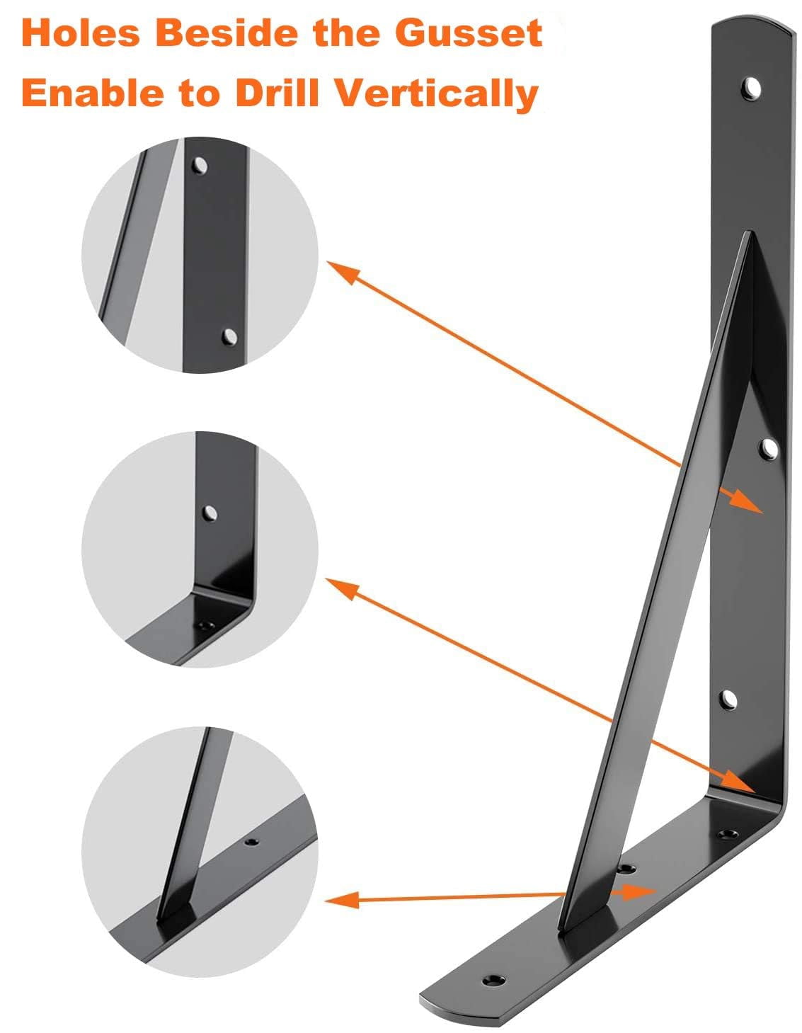 12-pack Heavy Duty Shelf Bracket 8 Inch  Wall Fit For 8 10 Floating Shelves L Brackets With 90 Degree Triangle 250 Lbs Max Load Mounting Hardware Included Black